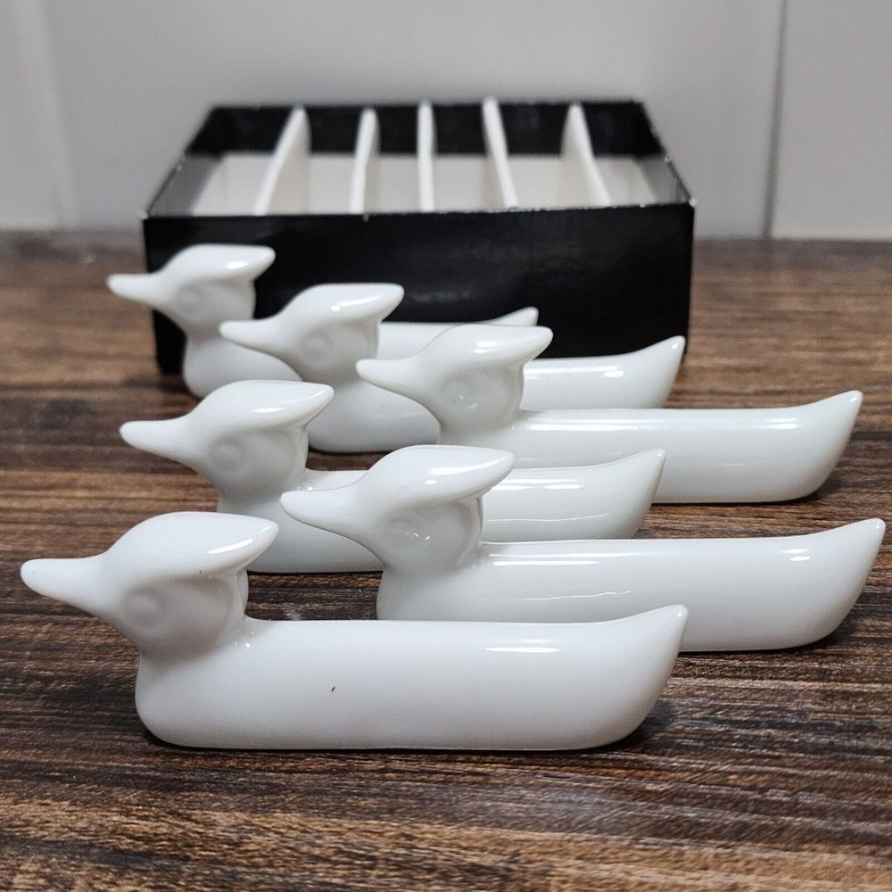 Minimalist White Porcelain Bird Chopstick Knife Rests set of 6 ceramic duck 3.5"